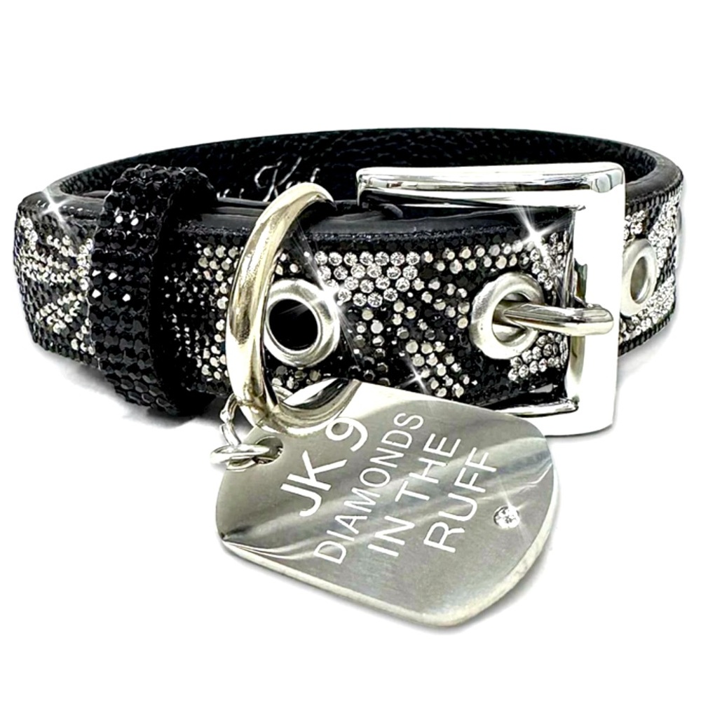 DESIGNER-FLOWER POWER DIAMONDS IN THE RUFF DOG COLLAR
BLACK SMALL